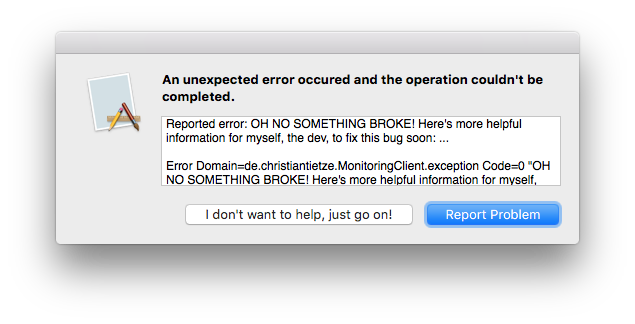 Screenshot of error handler